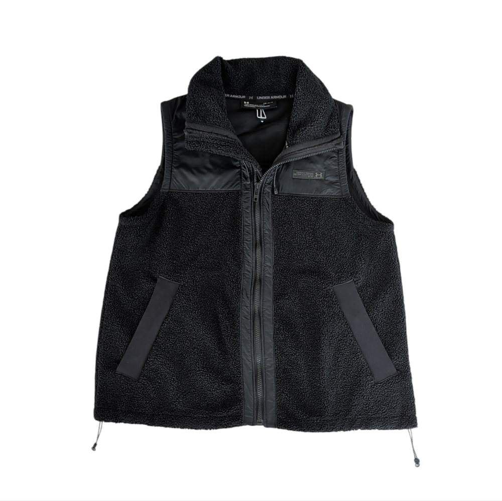 Under Armour Loose Mission Sherpa Fleece Full Zip Vert LARGE Black Zip Pockets